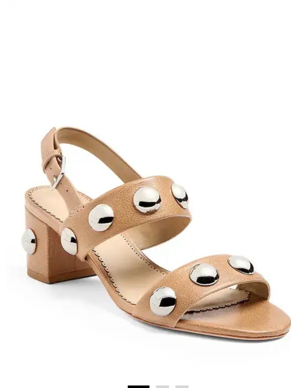 cinq a sept Tan Slingback Block Heel Sandals with Silver Studs